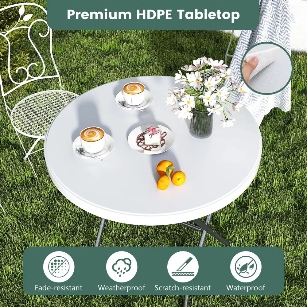 32 Inch Round Folding Table with Thick Tabletop for Picnic - White - Patio Dining Tables