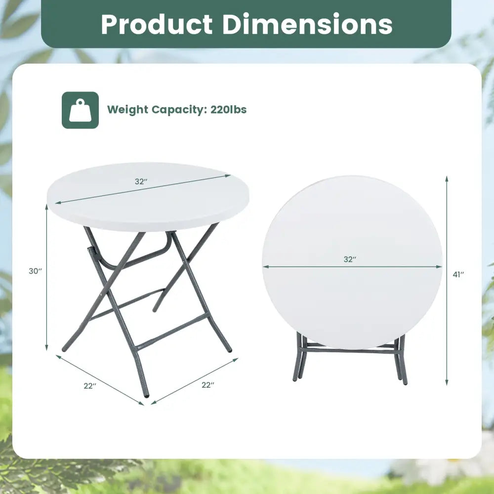 32 Inch Round Folding Table with Thick Tabletop for Picnic - White - Patio Dining Tables