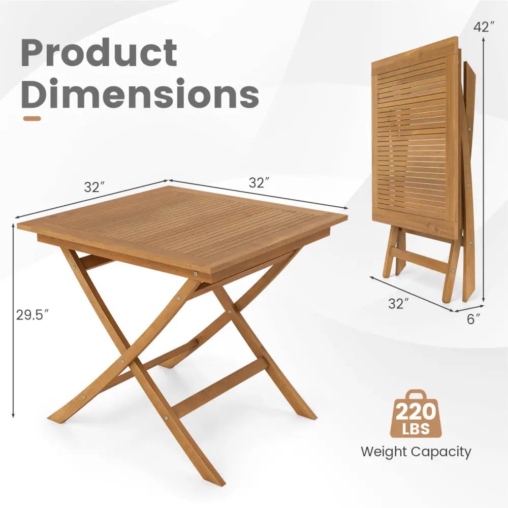 32-Inch Square Solid Teak Wood Patio Dining Table for 4 - Patio Dining Tables