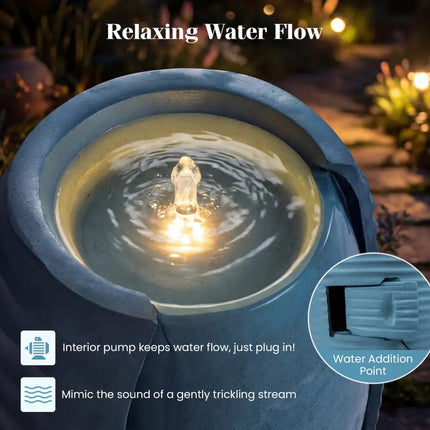 32 Inch Tall Jar Water Fountain with LED Lights and Pump Vintage Ceramic-Look - Blue - Outdoor Decor