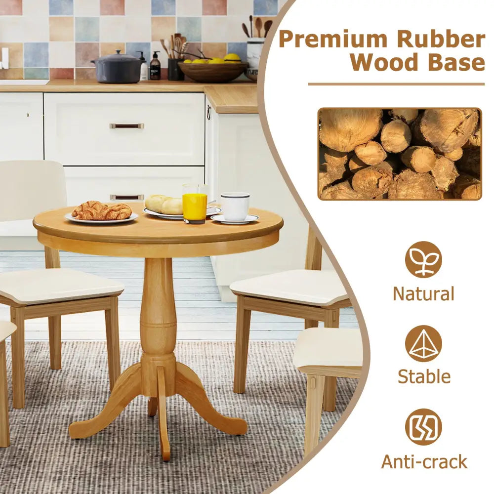 32 Inch Wooden Round Pub Pedestal Side Table-natural - Natural - Dining Tables