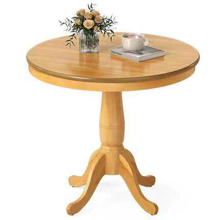32 Inch Wooden Round Pub Pedestal Side Table-natural Costway