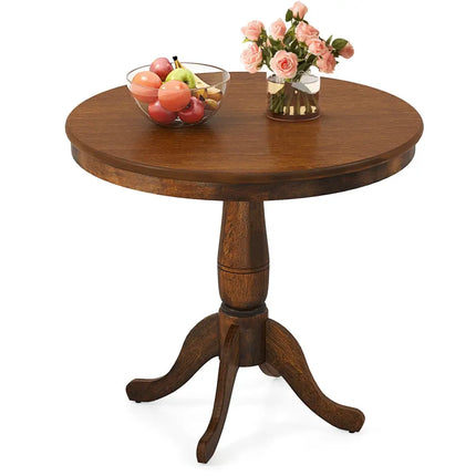 32 Inch Wooden Round Pub Pedestal Side Table-Walnut Costway