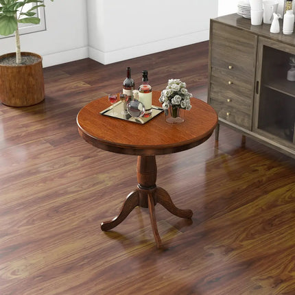 32 Inch Wooden Round Pub Pedestal Side Table-Walnut Costway