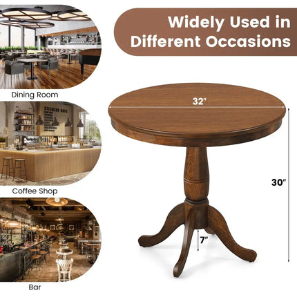 32 Inch Wooden Round Pub Pedestal Side Table-Walnut Costway