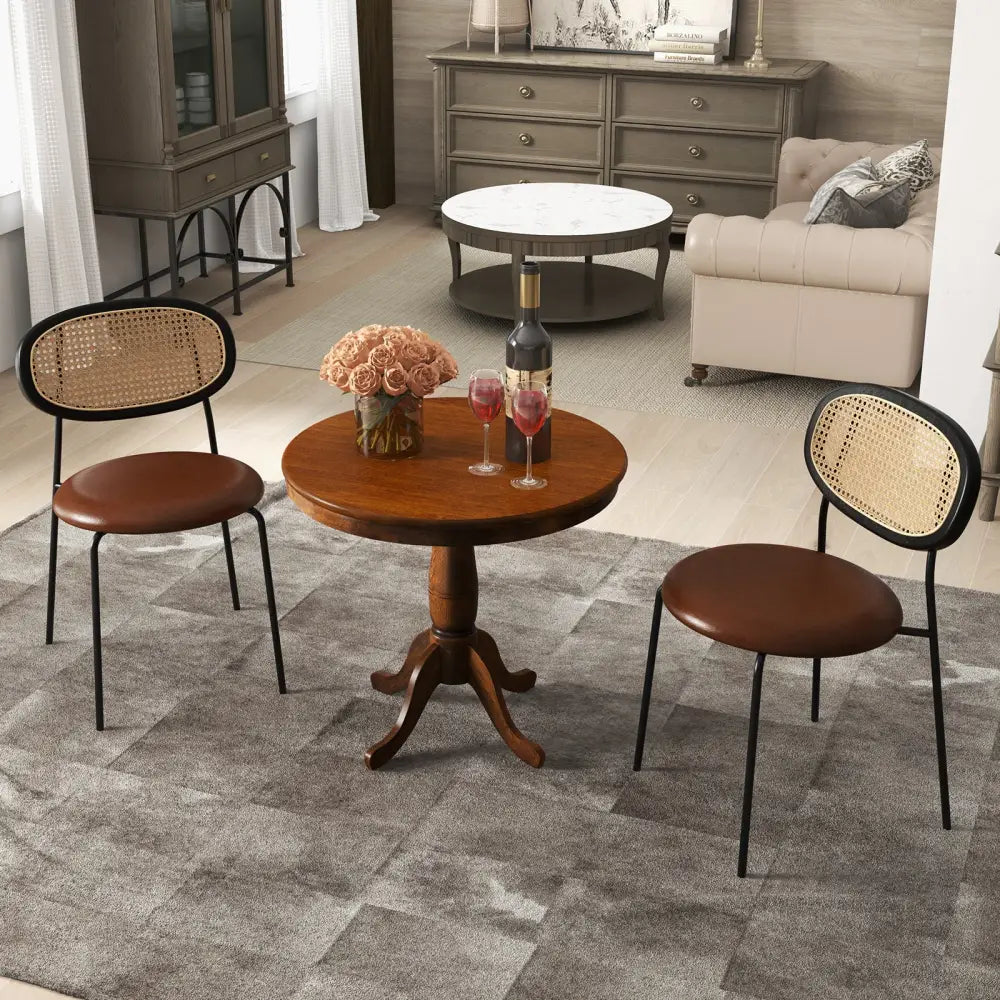 32 Inch Wooden Round Pub Pedestal Side Table-Walnut - Walnut - Dining Tables