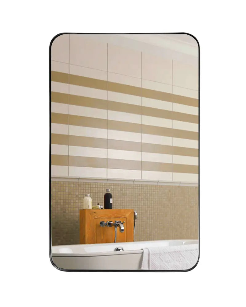 32 Inch x 20 Inch Metal Frame Wall-Mounted Rectangle Mirror-Black - Black - Wall Mirrors