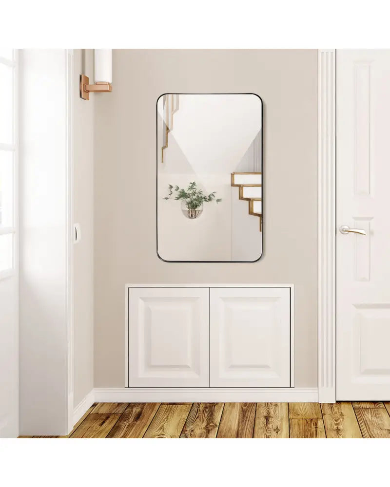 32 Inch x 20 Inch Metal Frame Wall-Mounted Rectangle Mirror-Black - Black - Wall Mirrors