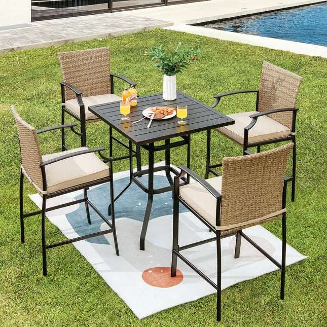 32 Inches Outdoor Steel Square Bar Table with Powder-Coated Tabletop - Black - Patio Bar Furniture