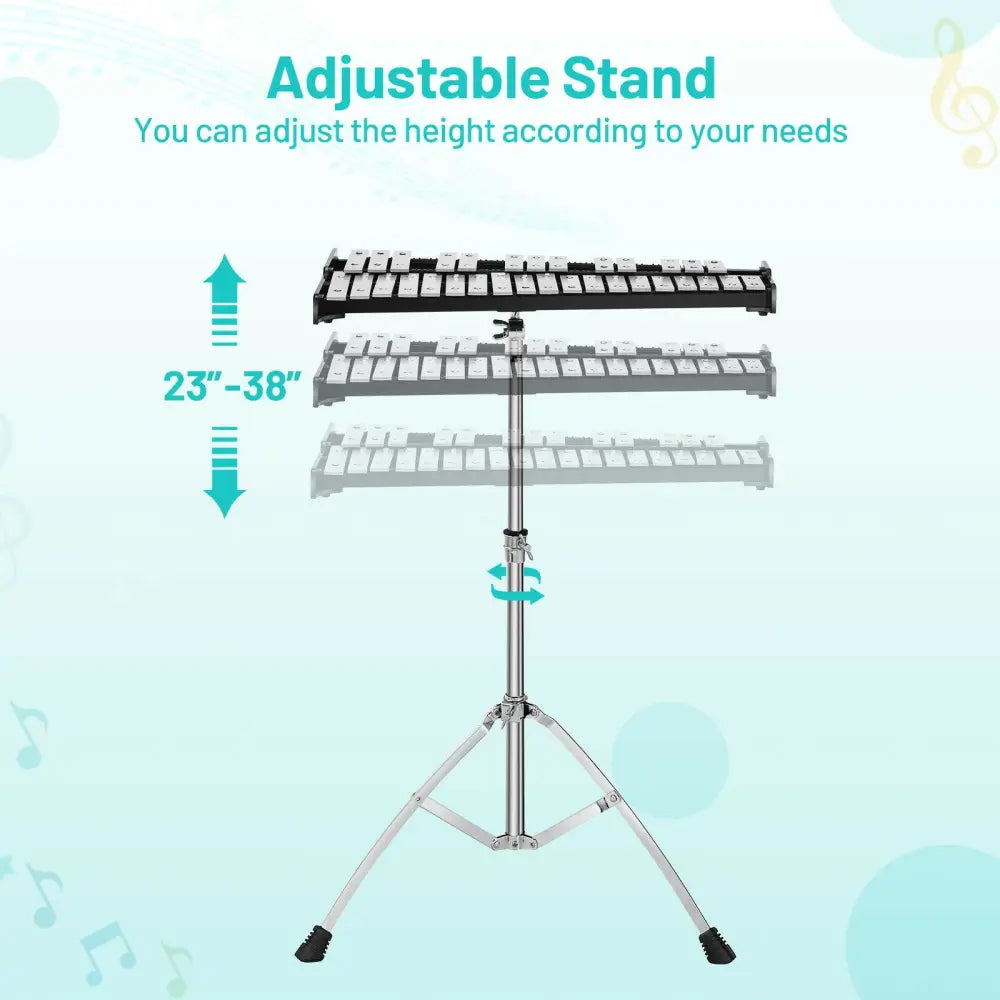 32 Note Glockenspiel Xylophone Percussion Bell Kit with Adjustable Stand - Black - Drums & Percussion