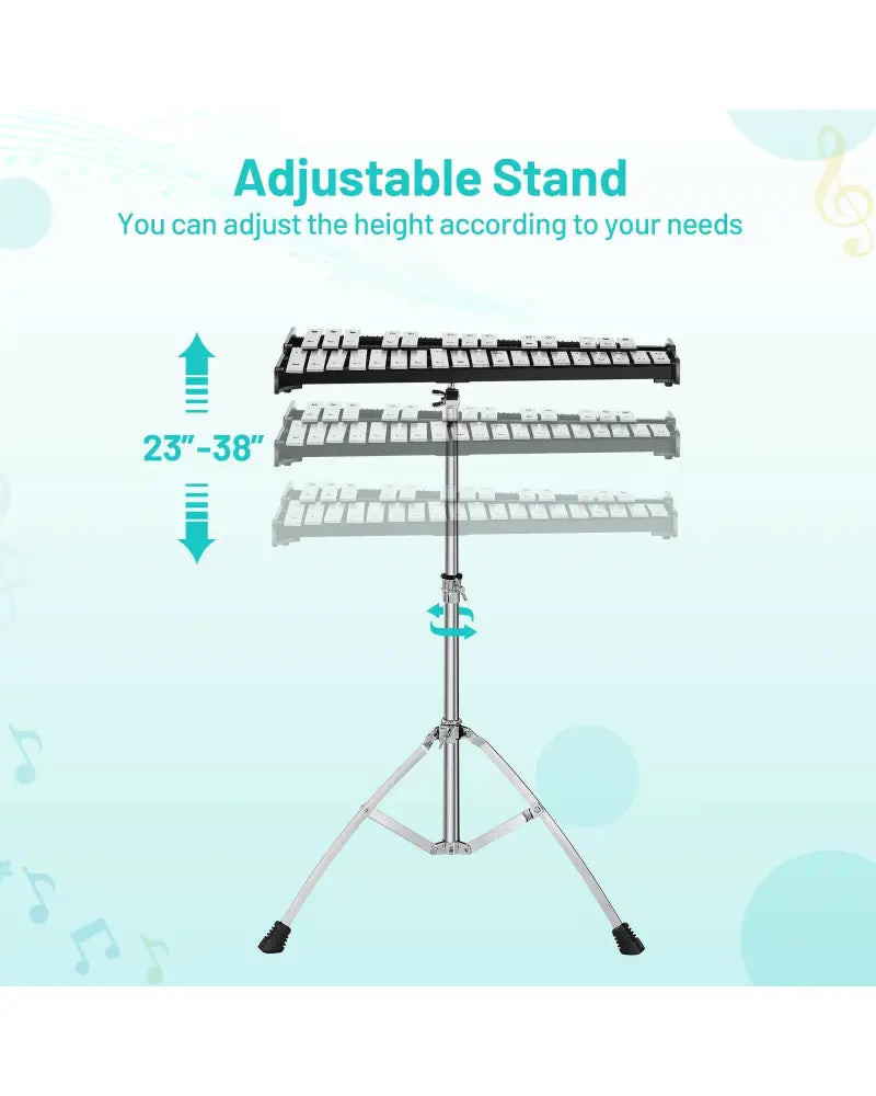 32 Note Glockenspiel Xylophone Percussion Bell Kit with Adjustable Stand - Black - Drums & Percussion