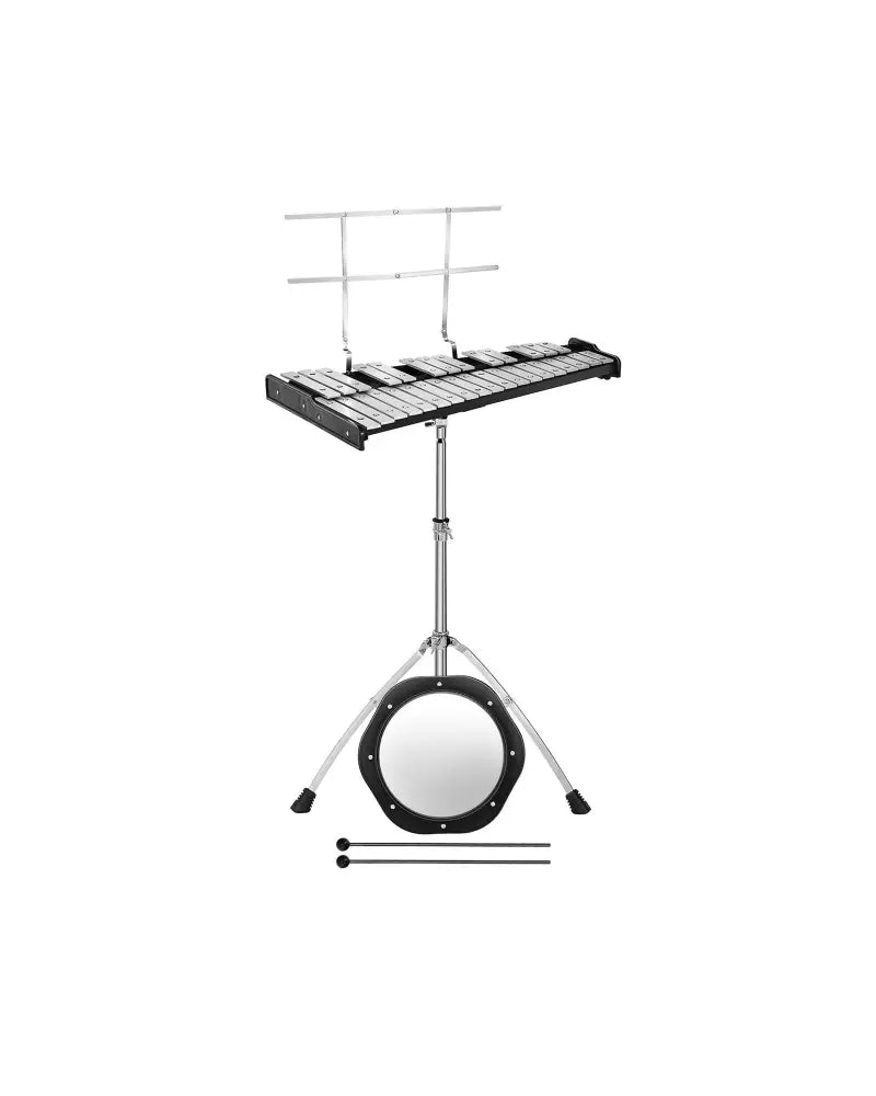 32 Note Glockenspiel Xylophone Percussion Bell Kit with Adjustable Stand - Black - Drums & Percussion