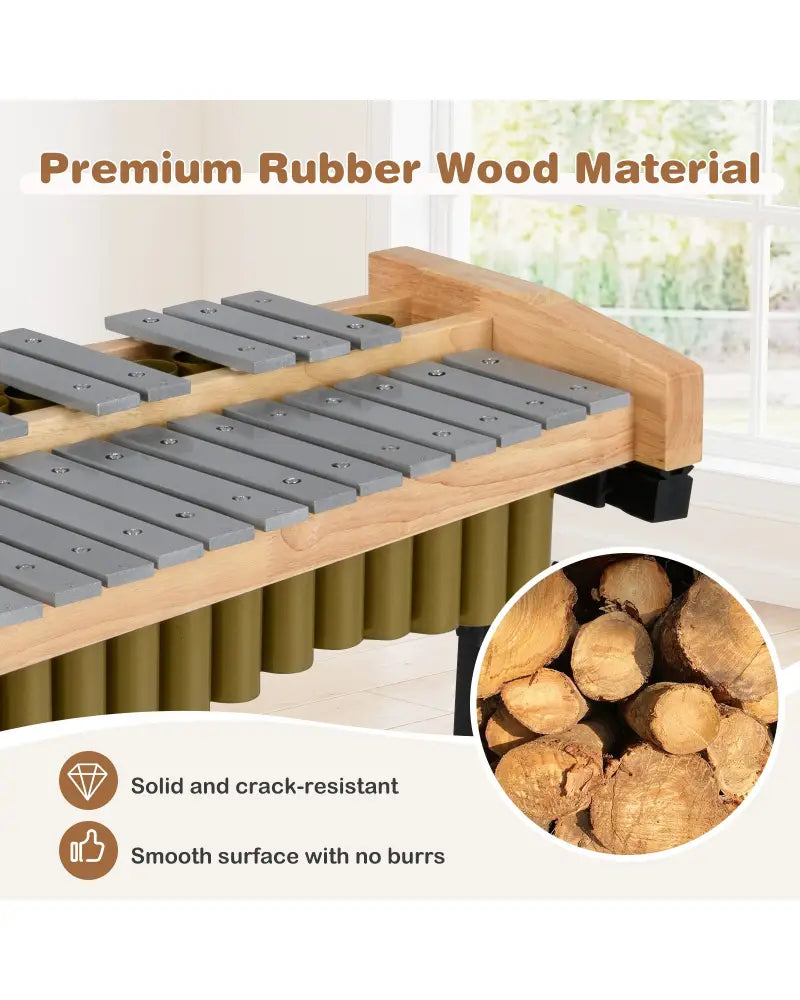 32 Note Marimba Aluminum Xylophone with Rubber Wood Base-Golden - Golden - Drums & Percussion