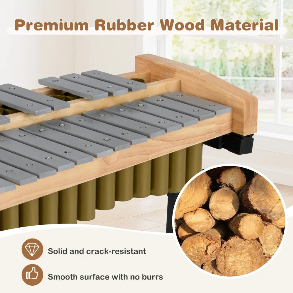 32 Note Marimba Aluminum Xylophone with Rubber Wood Base-Golden - Golden - Drums & Percussion