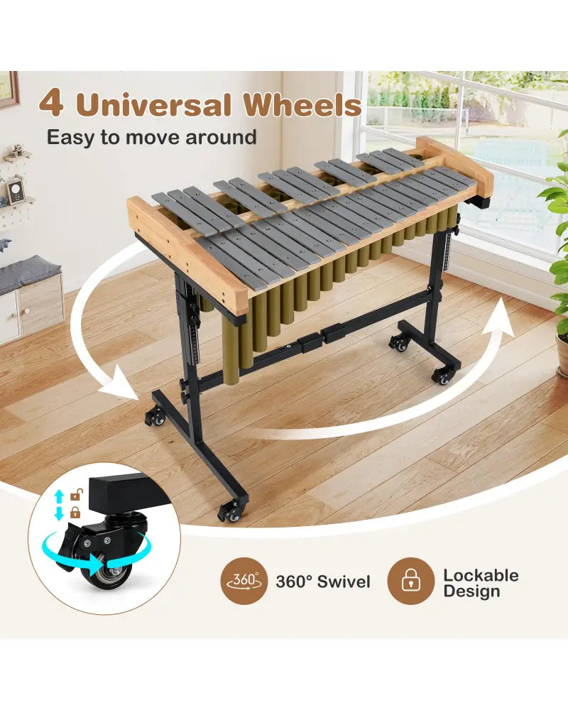 32 Note Marimba Aluminum Xylophone with Rubber Wood Base-Golden - Golden - Drums & Percussion