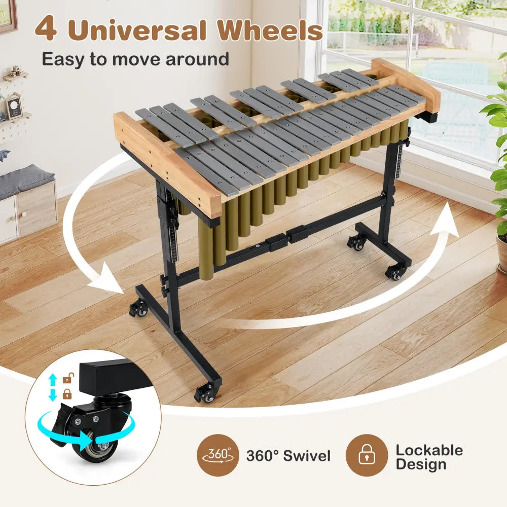 32 Note Marimba Aluminum Xylophone with Rubber Wood Base-Golden - Golden - Drums & Percussion