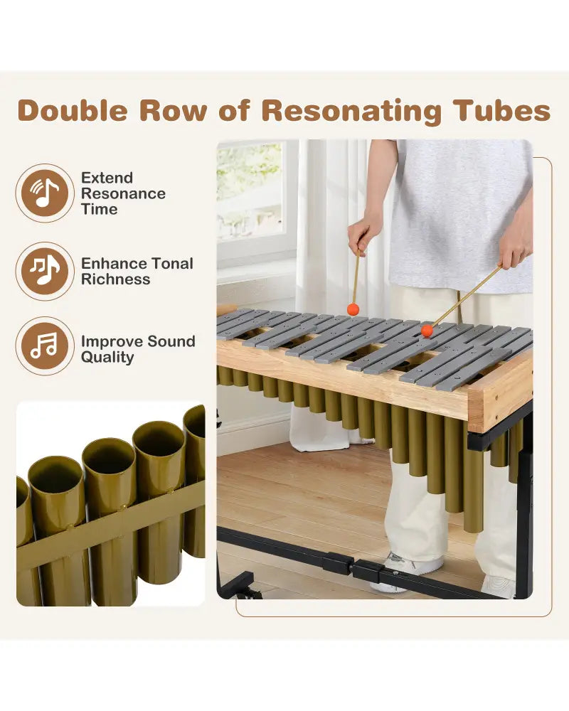 32 Note Marimba Aluminum Xylophone with Rubber Wood Base-Golden - Golden - Drums & Percussion