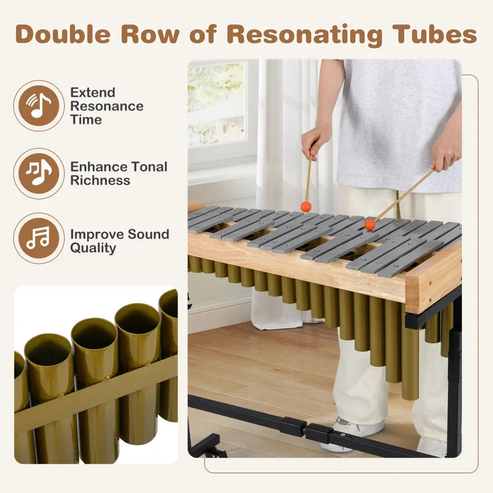 32 Note Marimba Aluminum Xylophone with Rubber Wood Base-Golden - Golden - Drums & Percussion