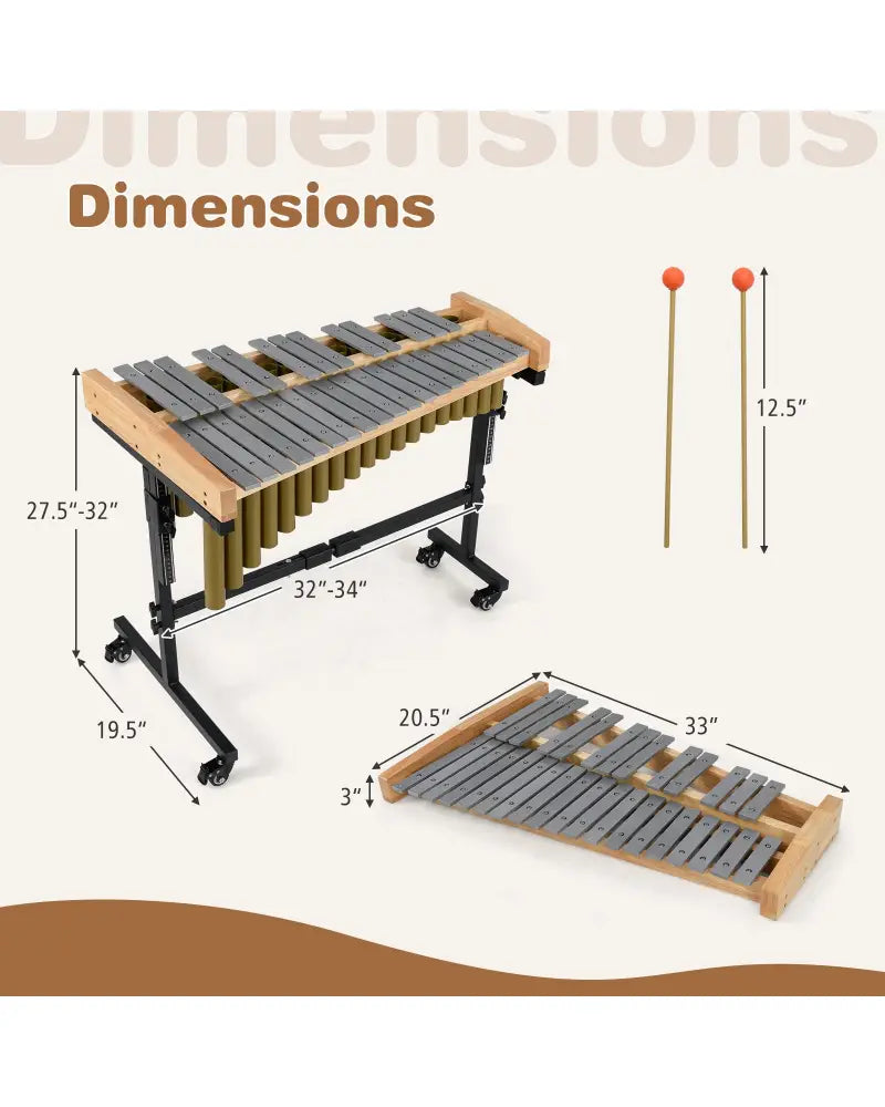 32 Note Marimba Aluminum Xylophone with Rubber Wood Base-Golden - Golden - Drums & Percussion