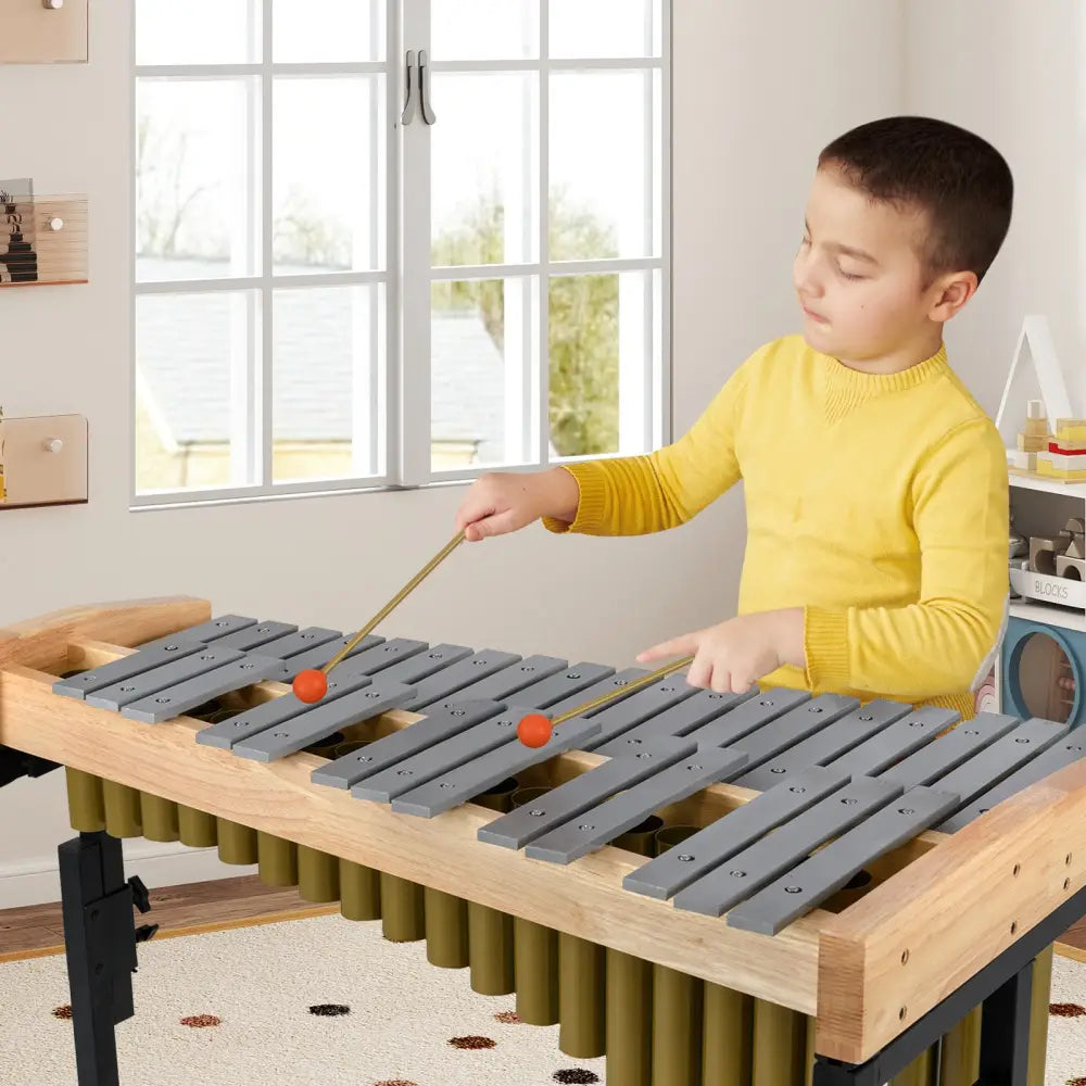 32 Note Marimba Aluminum Xylophone with Rubber Wood Base-Golden - Golden - Drums & Percussion