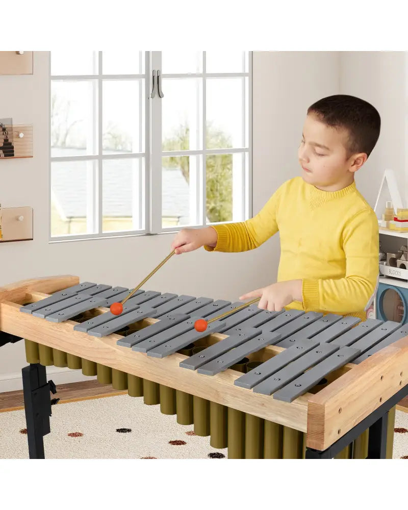 32 Note Marimba Aluminum Xylophone with Rubber Wood Base-Golden - Golden - Drums & Percussion