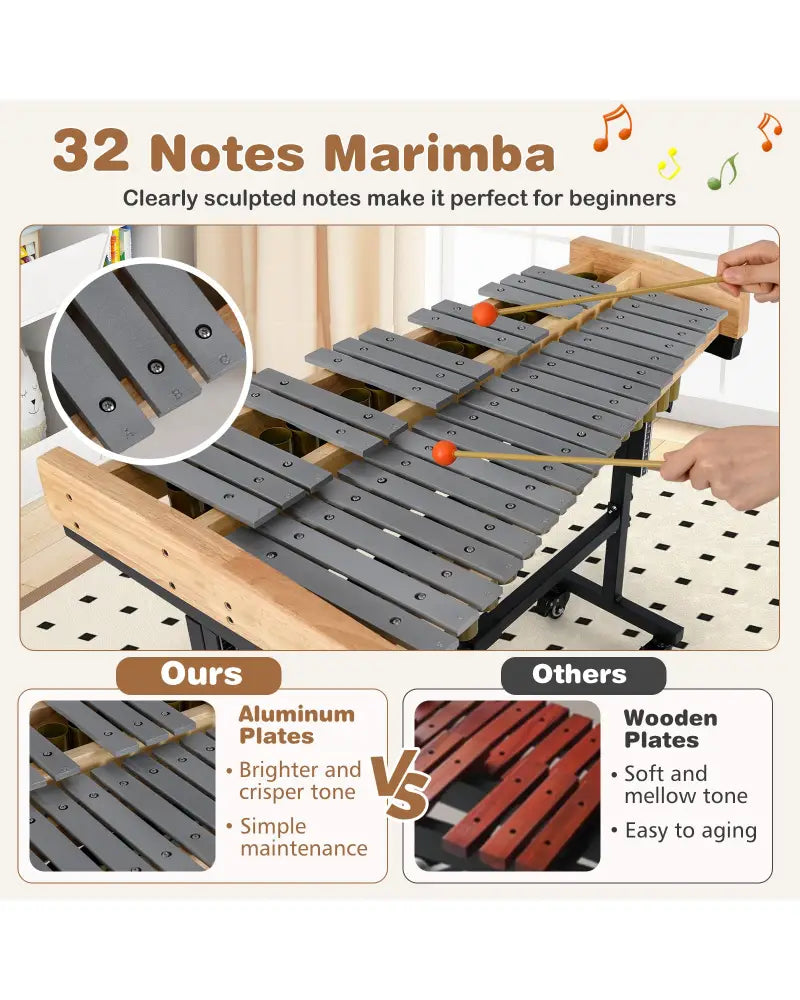 32 Note Marimba Aluminum Xylophone with Rubber Wood Base-Golden - Golden - Drums & Percussion