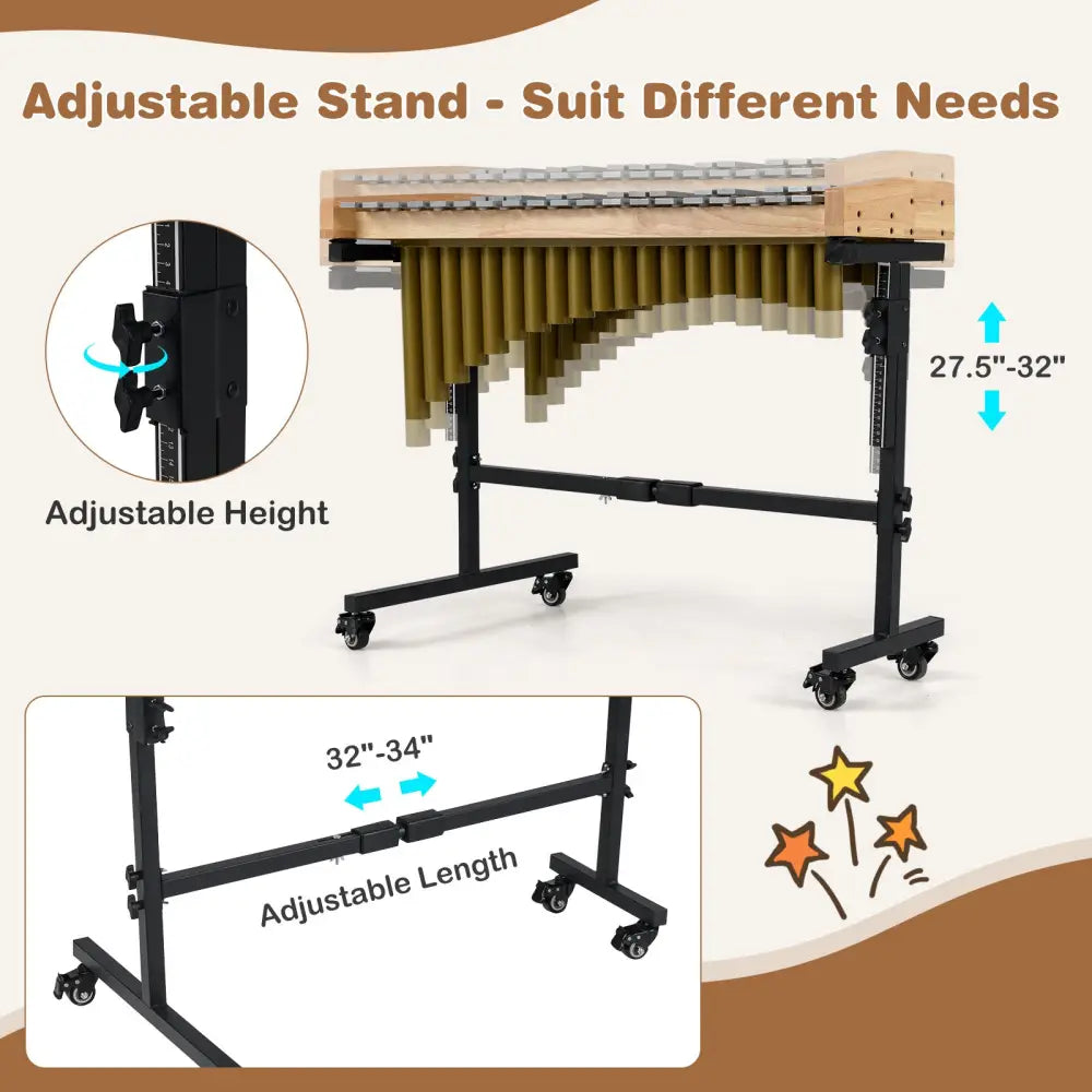 32 Note Marimba Aluminum Xylophone with Rubber Wood Base-Golden - Golden - Drums & Percussion