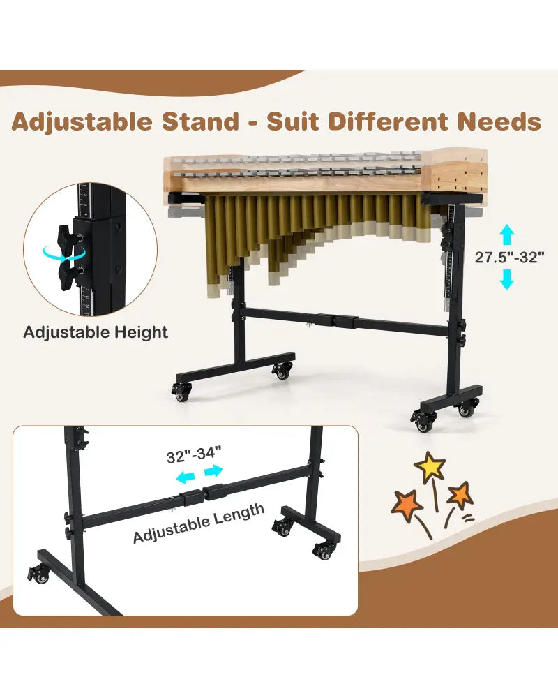 32 Note Marimba Aluminum Xylophone with Rubber Wood Base-Golden - Golden - Drums & Percussion