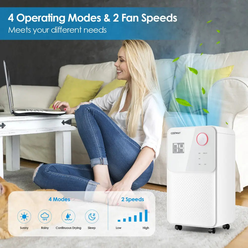 32 Pints 2000 Sq. Ft Dehumidifier for Home and Basements with 3-Color Digital Display-White - White - Dehumidifiers