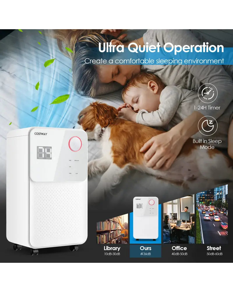 32 Pints 2000 Sq. Ft Dehumidifier for Home and Basements with 3-Color Digital Display-White - White - Dehumidifiers