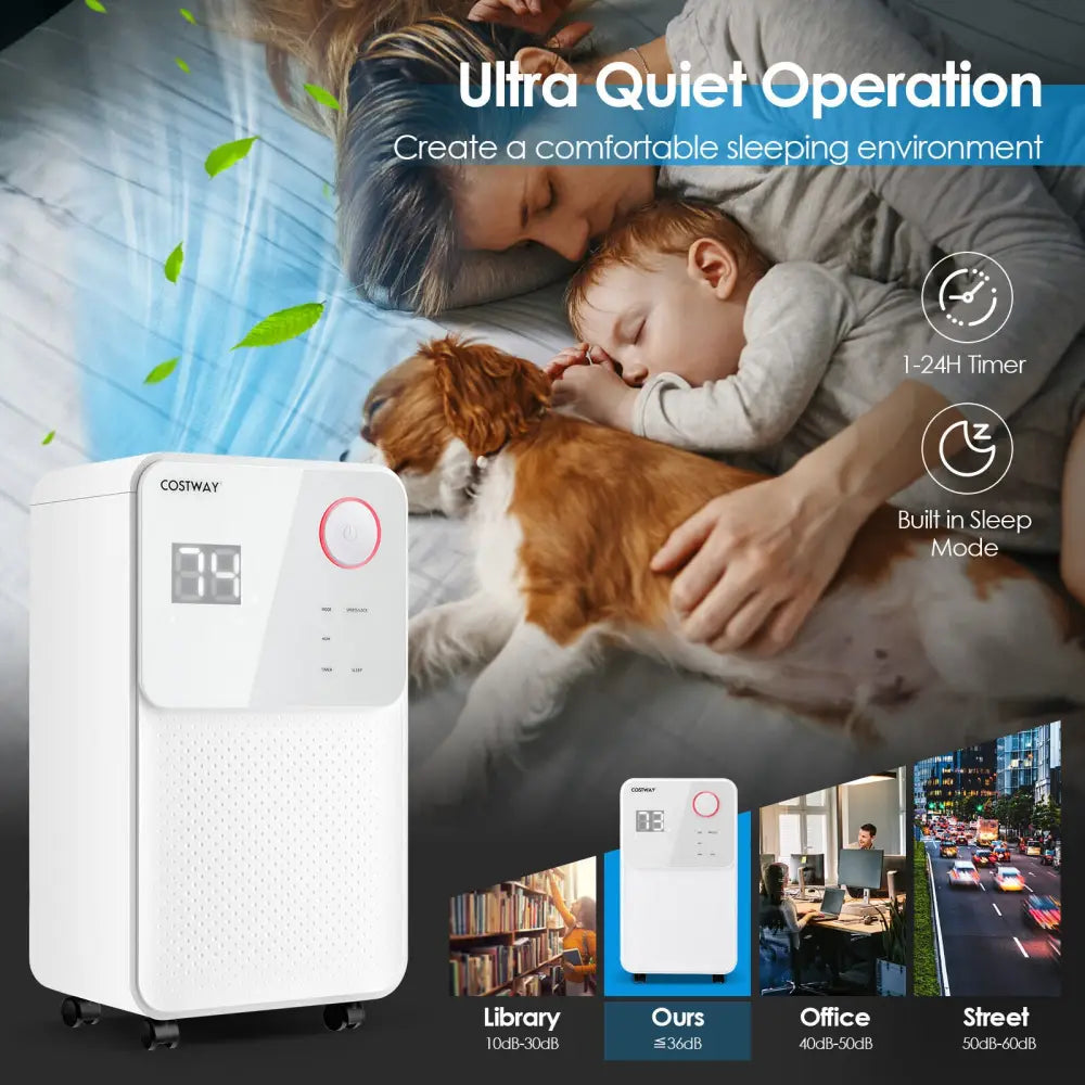 32 Pints 2000 Sq. Ft Dehumidifier for Home and Basements with 3-Color Digital Display-White - White - Dehumidifiers
