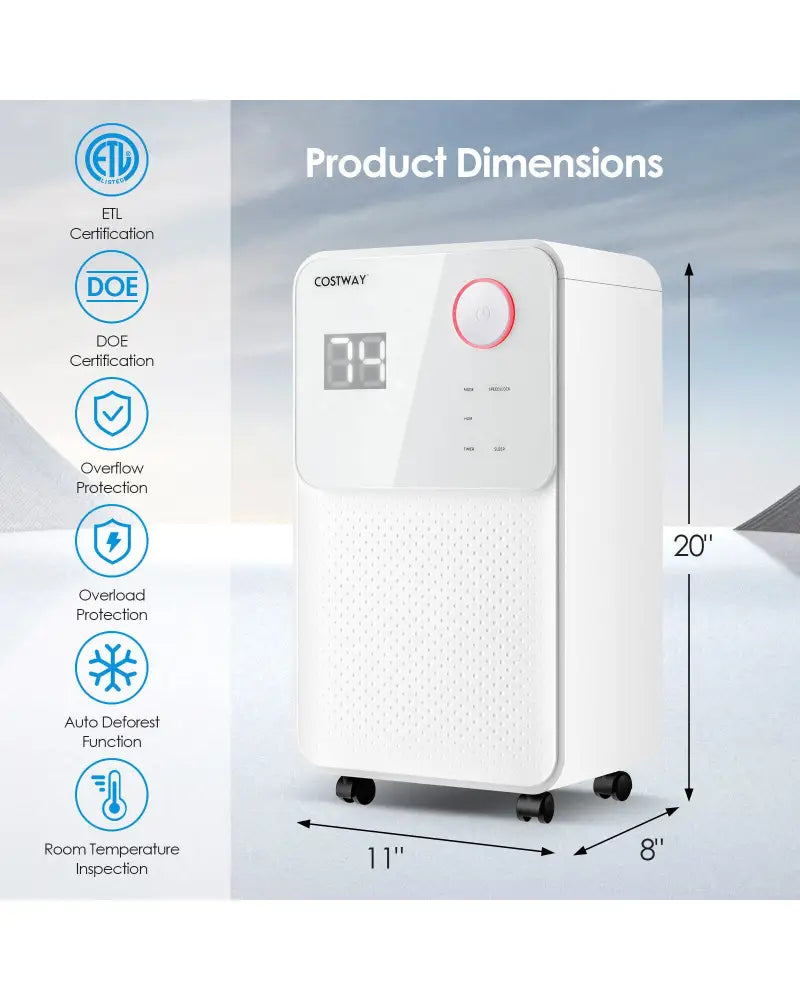 32 Pints 2000 Sq. Ft Dehumidifier for Home and Basements with 3-Color Digital Display-White - White - Dehumidifiers
