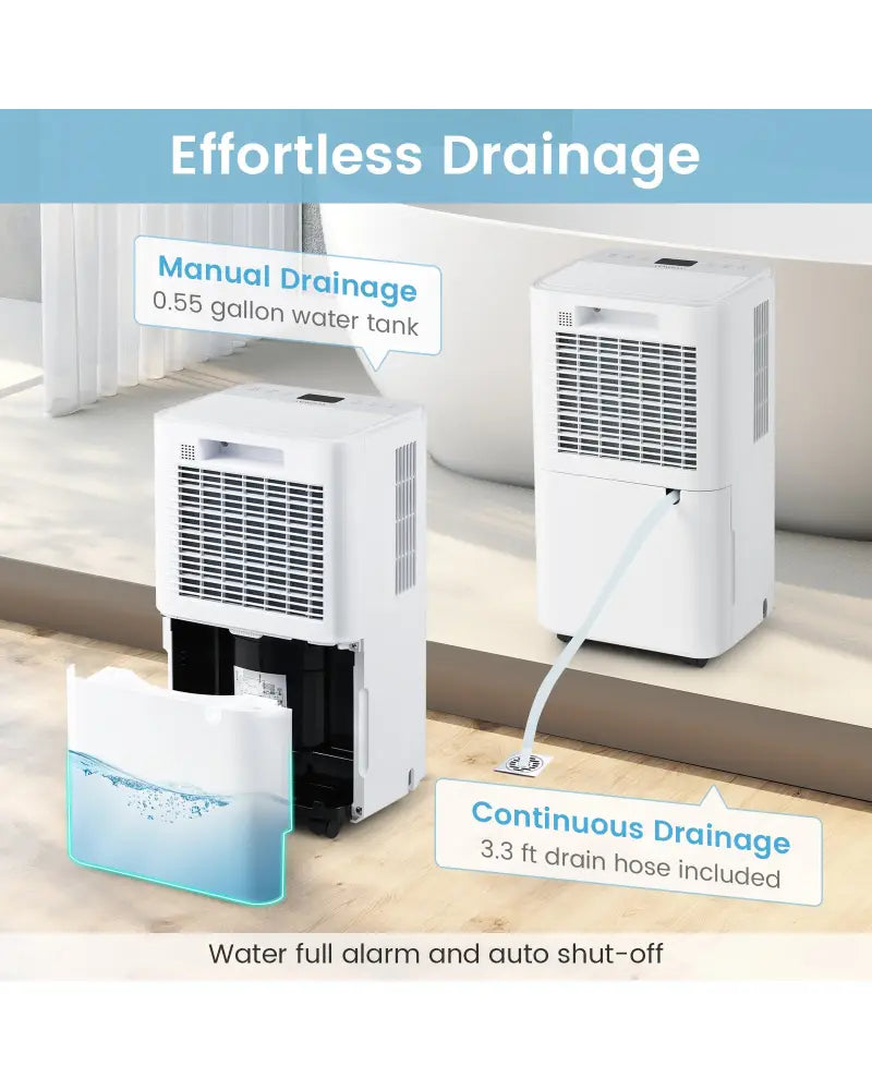 32 Pints 2000 Sq.ft Portable Dehumidifier for Home and Basement-White - White - Dehumidifiers