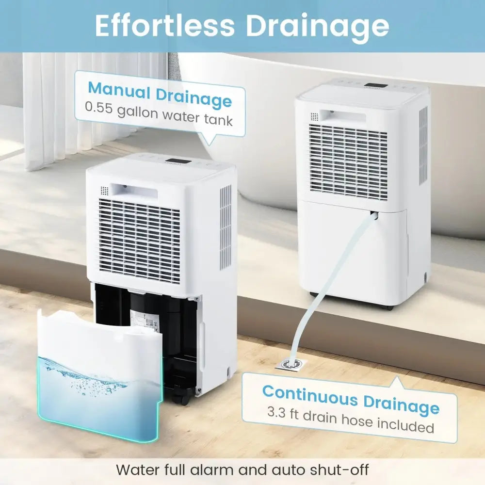 32 Pints 2000 Sq.ft Portable Dehumidifier for Home and Basement-White Costway