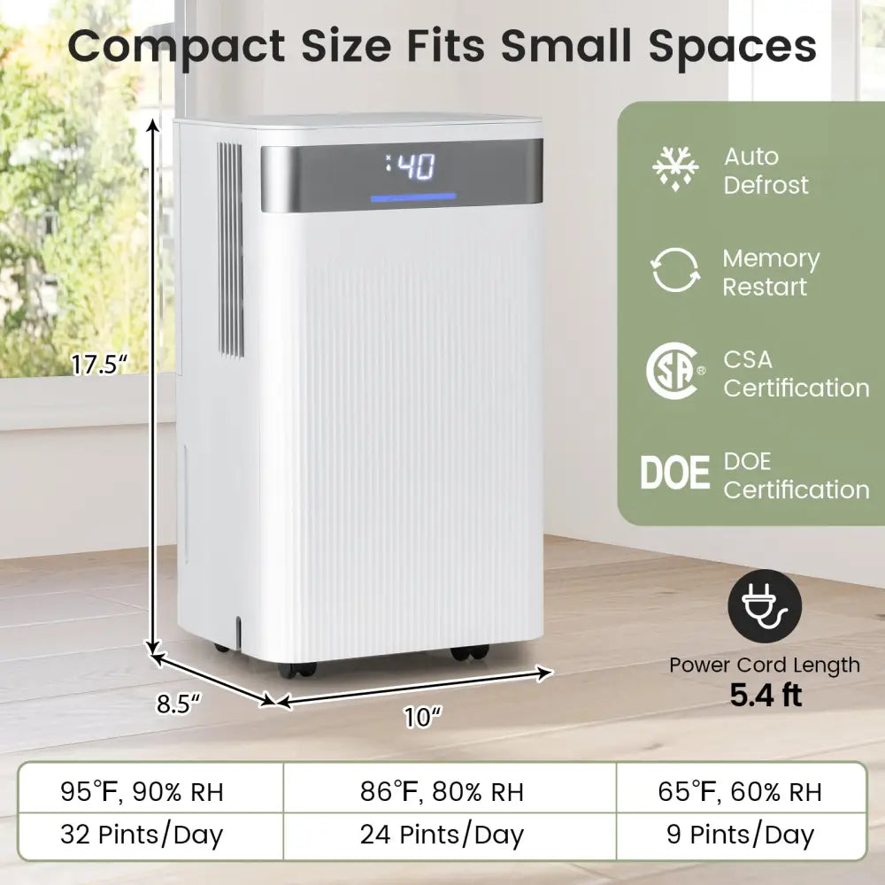 32 Pints 2000 Sq.ft Quiet Dehumidifier for Home with 3 Modes-White - White - Dehumidifiers