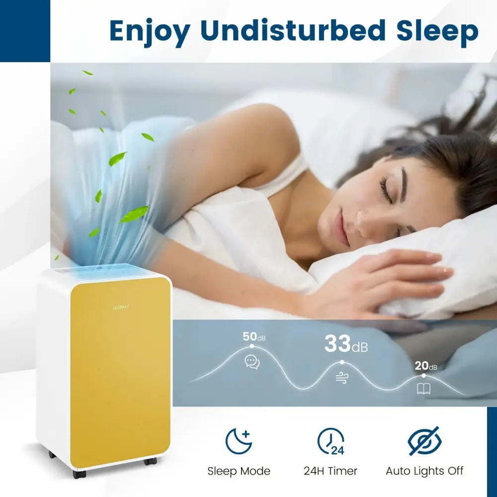 32 Pints/Day Portable Quiet Dehumidifier for Rooms up to 2500 Sq. Ft-Yellow Costway