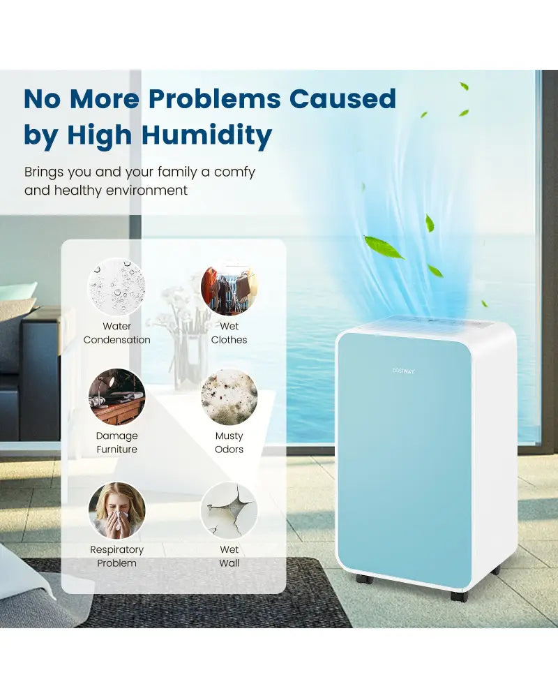32 Pints/Day Portable Quiet Dehumidifier for Rooms up to 2500 Sq. Ft-Blue - Blue - Dehumidifiers