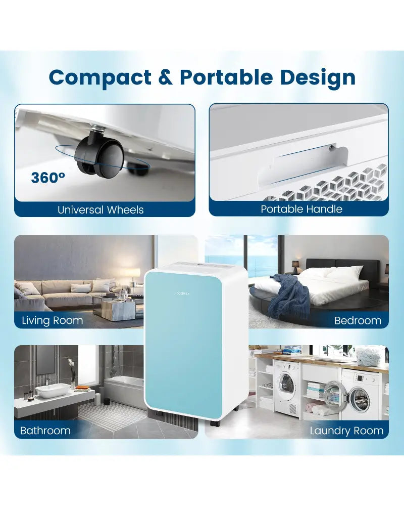 32 Pints/Day Portable Quiet Dehumidifier for Rooms up to 2500 Sq. Ft-Blue - Blue - Dehumidifiers
