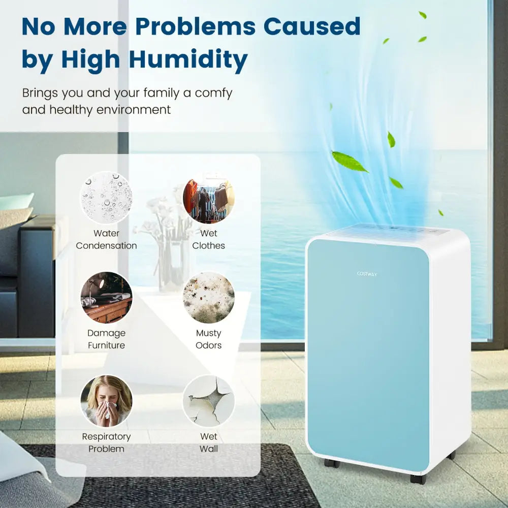 32 Pints/Day Portable Quiet Dehumidifier for Rooms up to 2500 Sq. Ft-Blue - Blue - Dehumidifiers