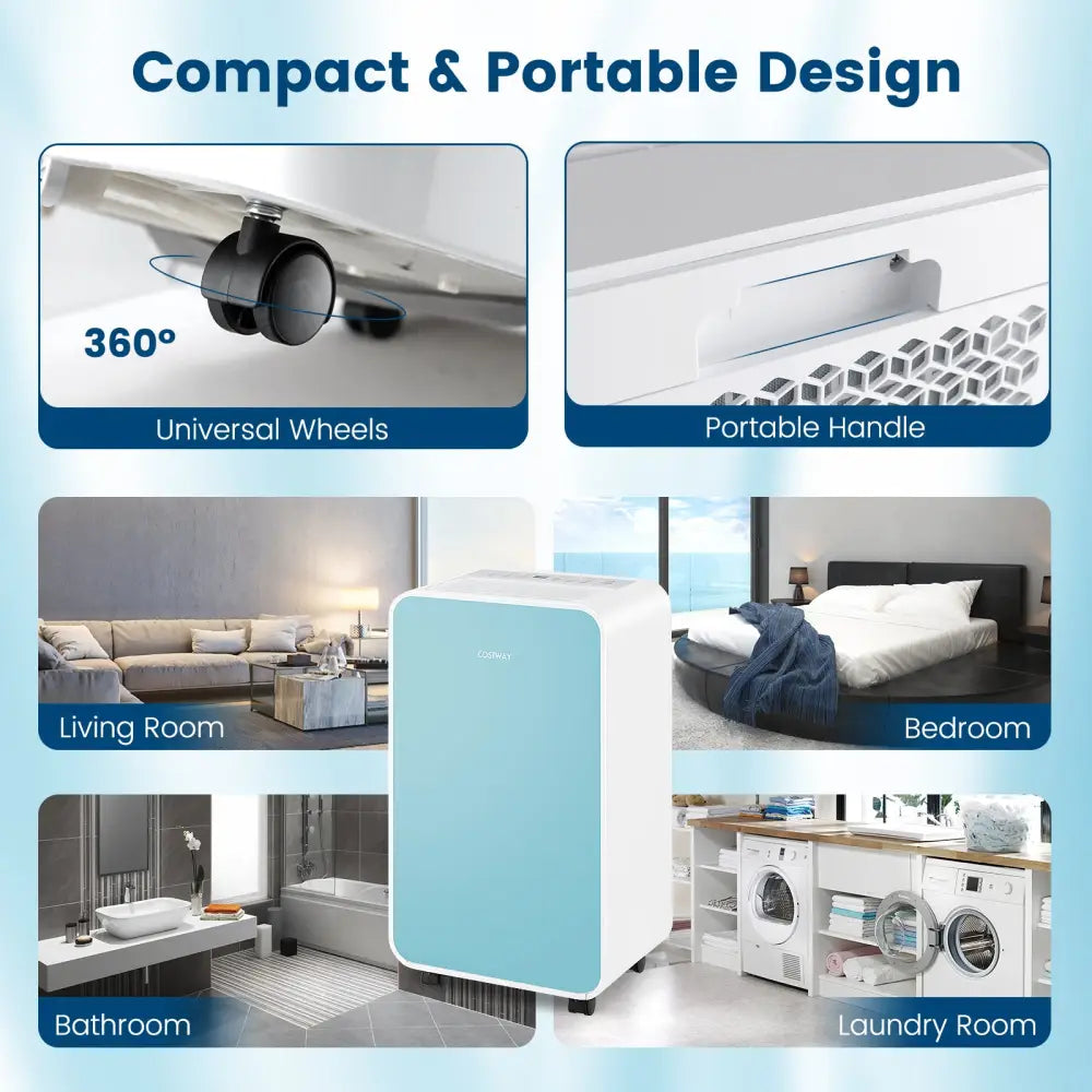 32 Pints/Day Portable Quiet Dehumidifier for Rooms up to 2500 Sq. Ft-Blue - Blue - Dehumidifiers