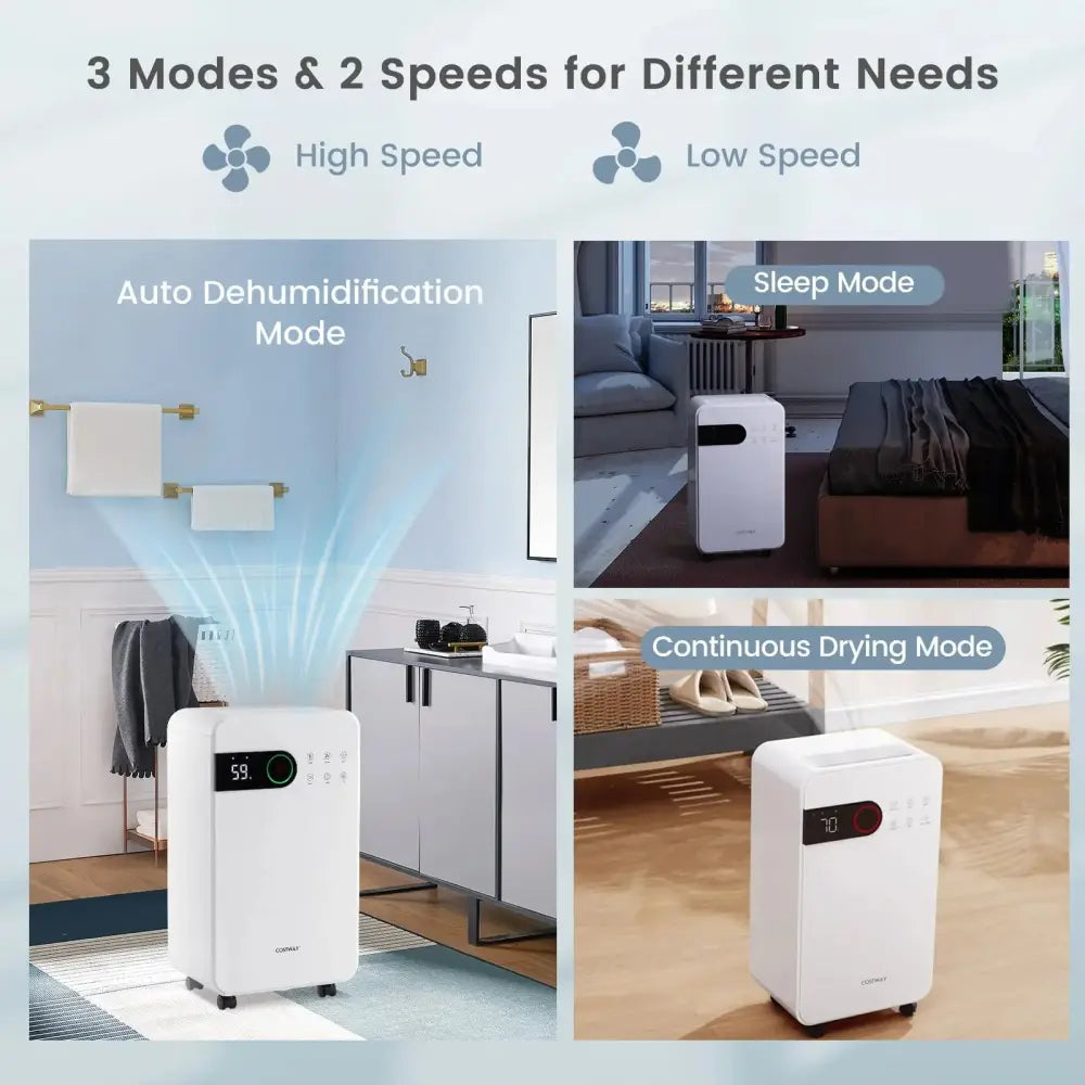 32 Pints Dehumidifier with Sleep Mode and 24H Timer for Home Basement-White Costway