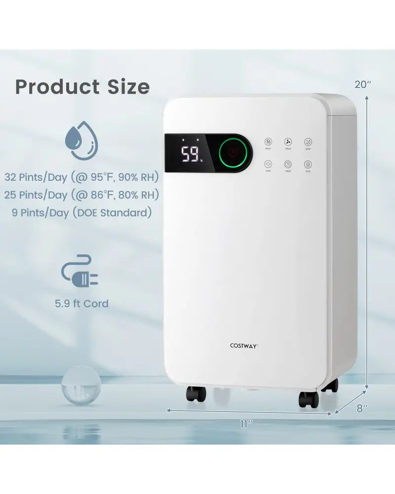 32 Pints Dehumidifier with Sleep Mode and 24H Timer for Home Basement-White - White - Dehumidifiers