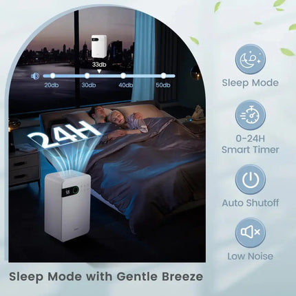 32 Pints Dehumidifier with Sleep Mode and 24H Timer for Home Basement-White Costway