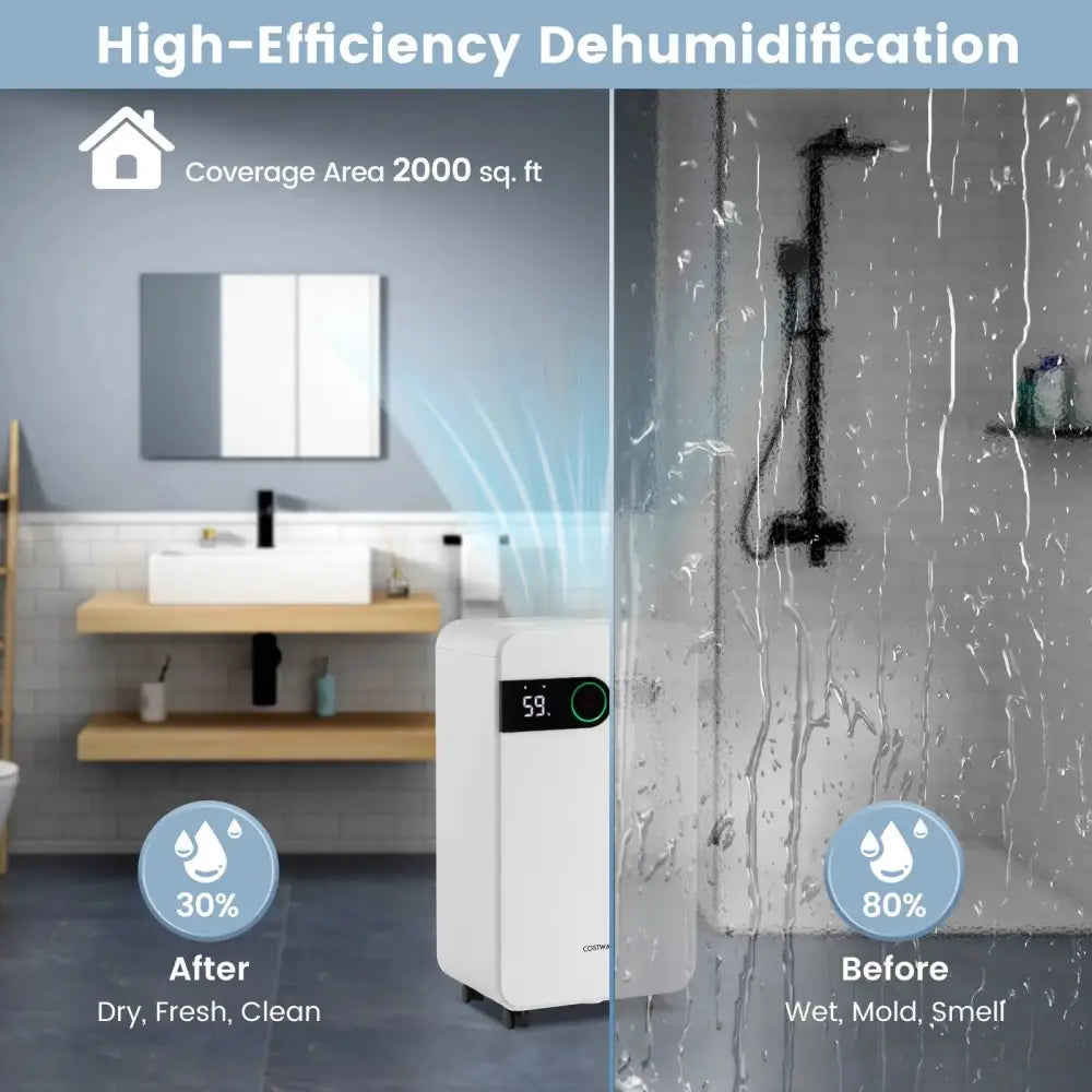 32 Pints Dehumidifier with Sleep Mode and 24H Timer for Home Basement-White Costway