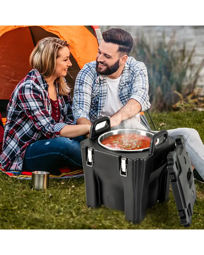 32 QT Portable Insulated Food Carrier with Stainless Steel Barrel for Catering Camping-Black - Black - Food Warmers &