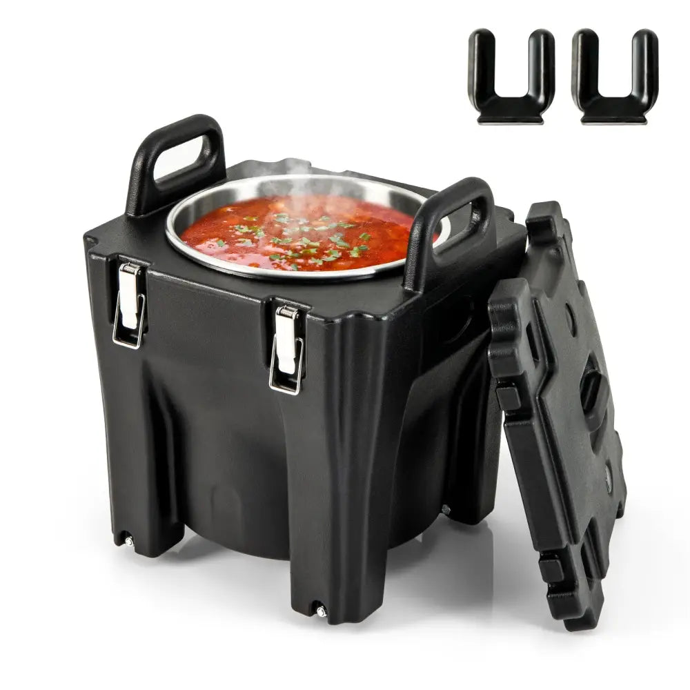 32 QT Portable Insulated Food Carrier with Stainless Steel Barrel for Catering Camping-Black - Black - Food Warmers &