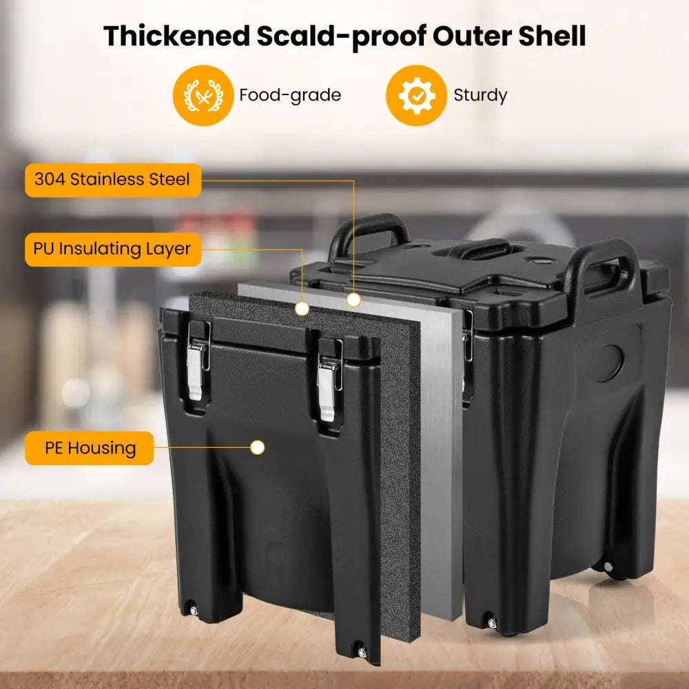 32 QT Portable Insulated Food Carrier with Stainless Steel Barrel for Catering Camping-Black - Black - Food Warmers &