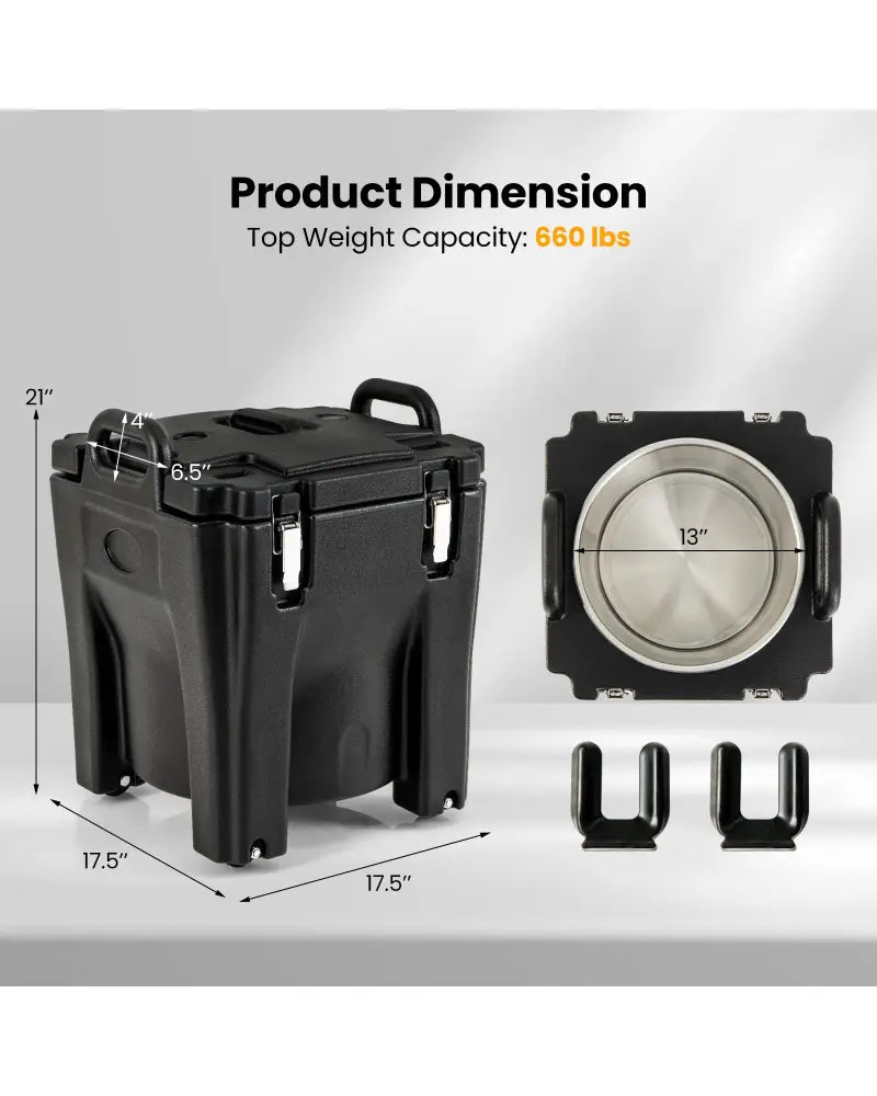 32 QT Portable Insulated Food Carrier with Stainless Steel Barrel for Catering Camping-Black - Black - Food Warmers &