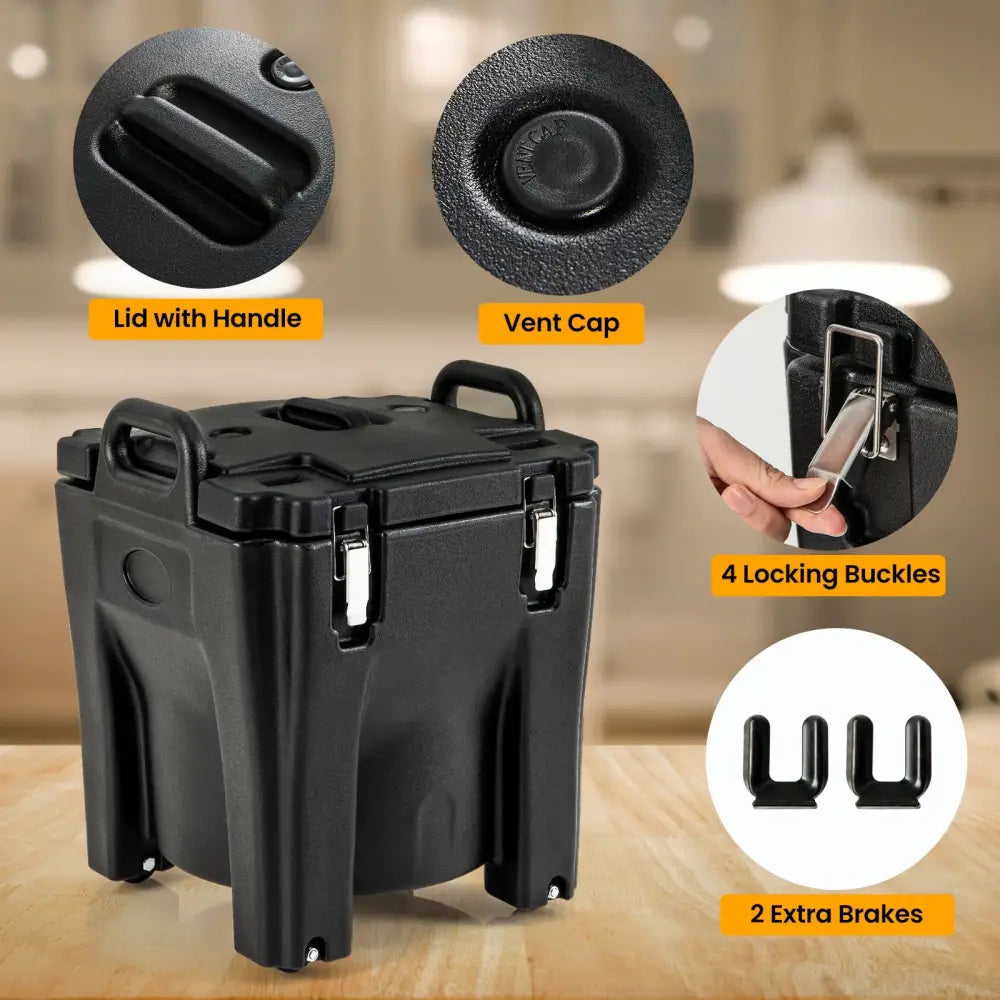 32 QT Portable Insulated Food Carrier with Stainless Steel Barrel for Catering Camping-Black - Black - Food Warmers &