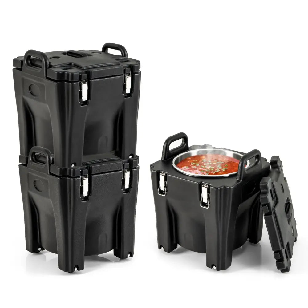 32 QT Portable Insulated Food Carrier with Stainless Steel Barrel for Catering Camping-Black - Black - Food Warmers &